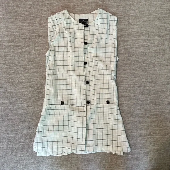 Vintage Ivory High Neckline Off White Button Front Vest Top - Picture 1 of 8